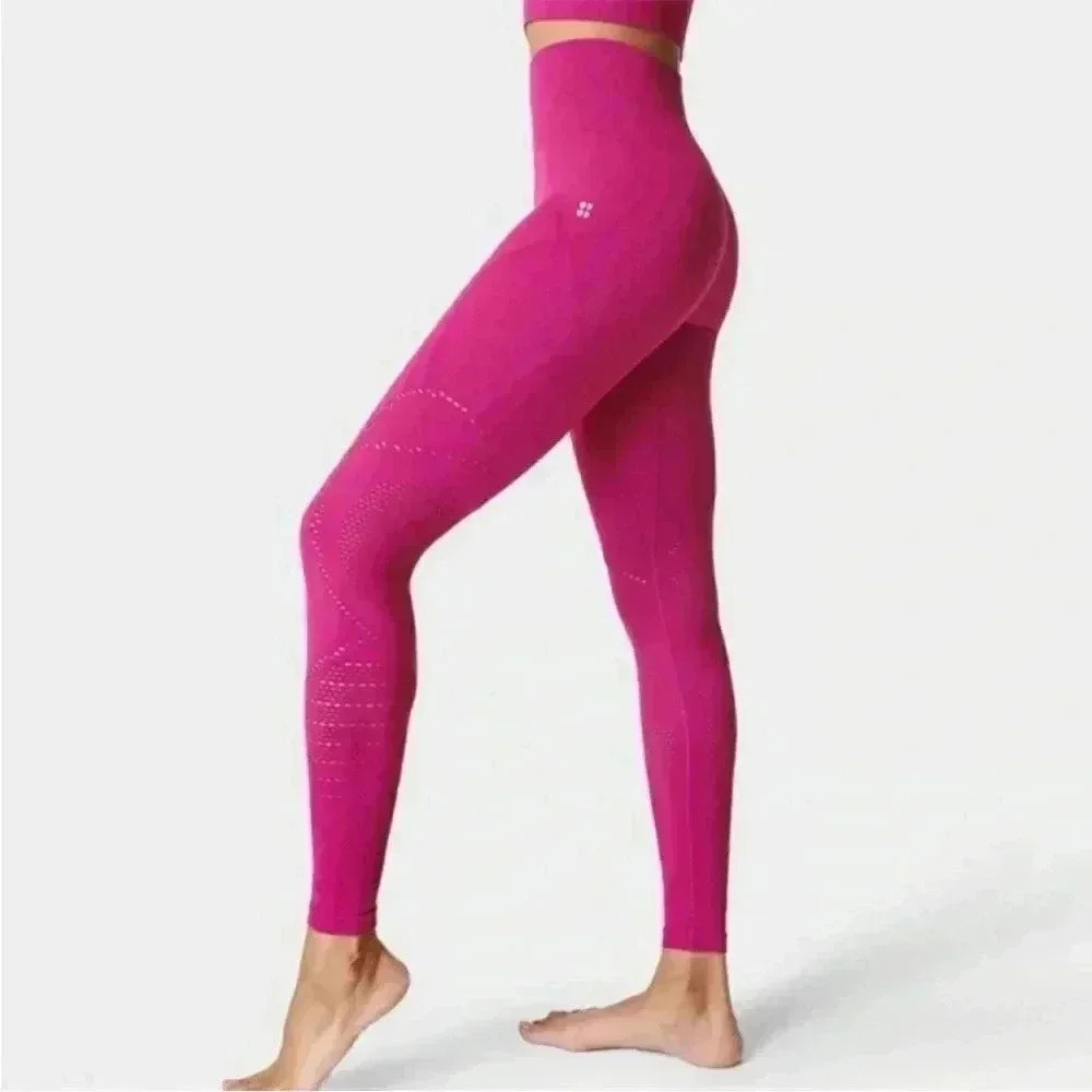 Sweaty Betty 360 Seamless Perforated Yoga Leggings Pants Phlox Pink Fuchsia M